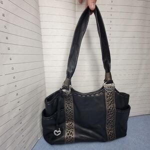 Brighton Heritage Callie Leather Black Pewter Pocket Tote CLEAN! Shoulder Bag